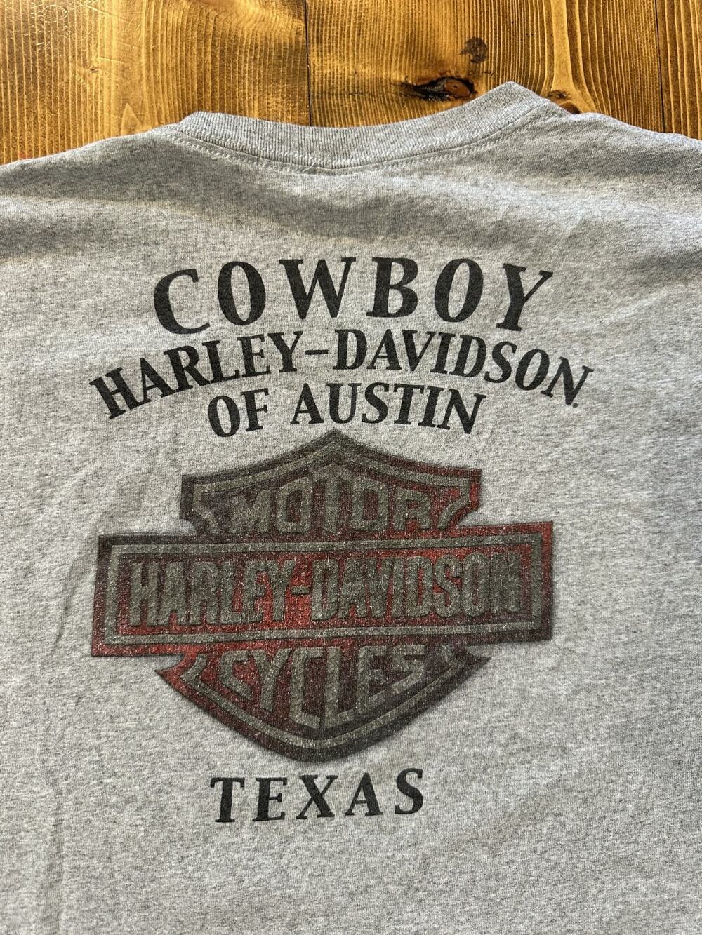 Harley Davidson Motorcycles Cowboy Chrome Austin Texas Rally Pocket Tee Shirt